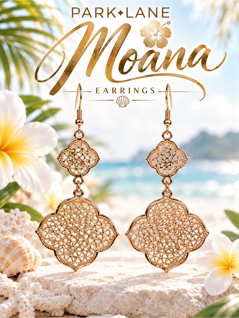Park Lane Moana Drop Earrings Rose Gold Filigree Dangle Lightweight